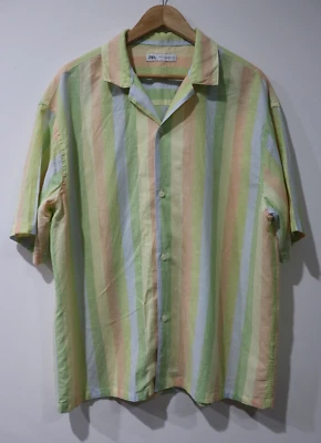 Zara Men's Button Up Shirt Size XL Green Pastel Striped Casual Short Sleeve VGC - Image 1 of 4