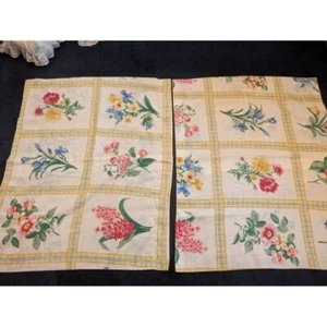 Waverly Springs 2 Pillow Shams Yellow Grid Border Floral Cotton Flowers Garden - Picture 1 of 6