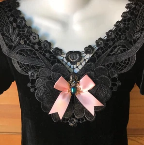 Vestido gótico vintage Lolita EGL Beetle Mania terciopelo negro encaje y lazo XS - Imagen 1 de 14