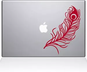 The Decal Guru Peacock Feather MacBook Decal Vinyl Sticker - 12" MacBook - Red - Picture 1 of 1