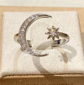 Silver Moon and stars Starry Night Ring size 60 S genuine bargain sale price - Picture 1 of 3