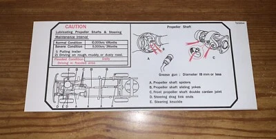 1979-1985 Toyota Pickup Hilux Grease Instruction Repro Front Axle L. Hand Dr. km - Image 1 of 2