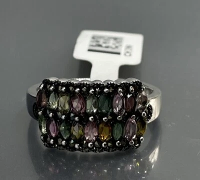 Anillo De Colección DK Esterlina 925 Rodio Plateado Multicolor Turmalina Marcasita Talla 8 Foto 1 de 4