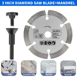 Diamond Saw Blade 3 inch Cutting Disc Wood Concrete Granite with 1/4" Mandrel - Picture 1 of 9