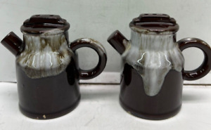vintage brown jug drip glazed salt and pepper shakers