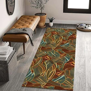 Boho Leaf Runner, Autumn Hallway Rug, Earth Tone Rug, Nature Inspired Mat - Picture 1 of 9