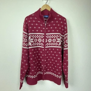 Paul Fredrick Sweater Men’s XXL Lambswool Fair Isle Zip Mock Neck Red Tan - Picture 1 of 4