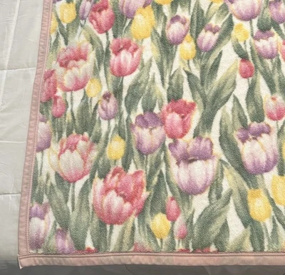 复古花卉郁金香 100% 棉毯子 日本制造 月梦 53x76” — 第 1/4 张图片