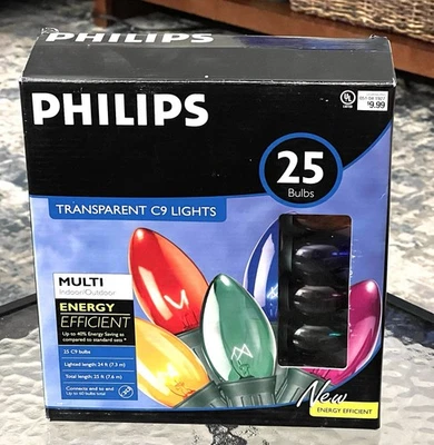 NOS Philips 25 C9 Transparent Christmas Lights Multi Color IN/OUTDOOR Tested - Image 1 of 4
