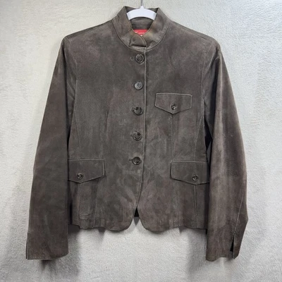 Anne Klein Suede Leather Jacket Brown Button Front Pockets Women’s S - Image 1 of 4