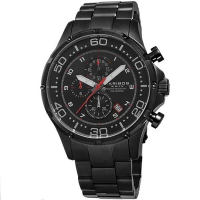Akribos XXIV AK663BK Chronograph Date White Red Accented Black Mens Watch - image 1 of 4