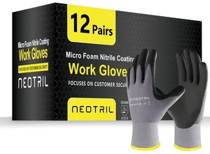 Safety Work Gloves MicroFoam Nitrile Coated-12 Pairs, Seamless Knit Nylon Bul... - Picture 1 of 5