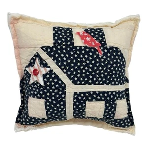 NEW Handmade Patriotic Schoolhouse Pillow Vintage Quilt Chenille 4th Of July - Picture 1 of 7