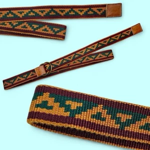 Vintage EK Tribal Bohemian Leder Grün Golden Gürtel - Bild 1 von 7