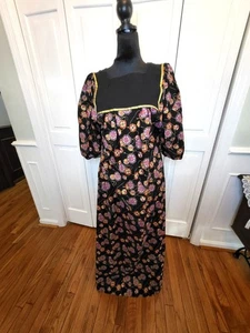 Vintage 80er/90er schwarz Print Maxikleid Kaftan XL Taschen Whimsygoth Boho Hippie - Bild 1 von 6