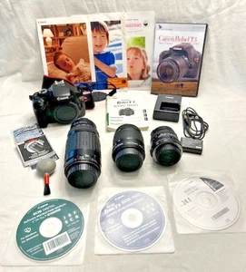 Canon EOS Rebel T3 1100D DSLR Digital Camera, 3 lenses (incl zoom), charger +++ - Picture 1 of 24