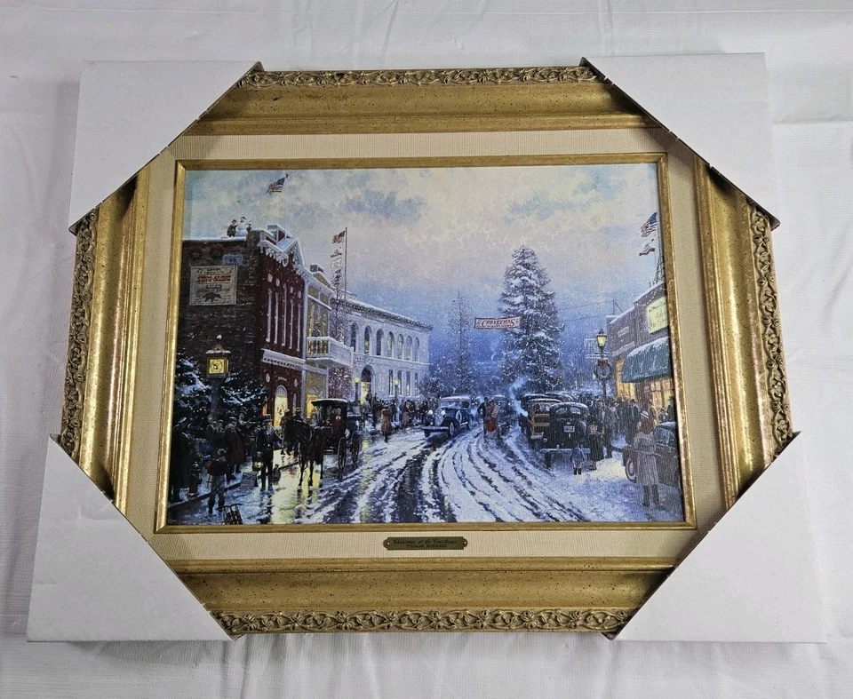 Thomas Kinkade Navidad en el Palacio de Justicia Certificado de Autenticidad Edición I 2001 Marco Dorado Nuevo Foto 1 de 4