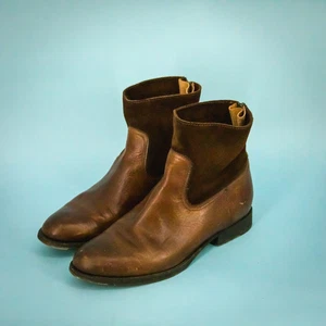 Frye Talla 8.5 Marrón Jamie Redwood Marrón Gamuza y Cuero Cremallera Trasera Puntera Almendra A - Imagen 1 de 9