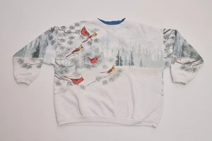 Sudadera De Colección Años 90 Nature Christmas Snow Cardinal AOP Cuello Redondo Talla L - Imagen 1 de 8