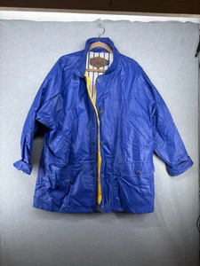 WOOLRICH Blue Heavy PVC Waterproof Raincoat Jacket Cotton-Lined sz XL Rare - Picture 1 of 9