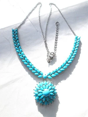 Sleeping Beauty Turquoise Marquise Cut "Y" Medallion Necklace, 925 SS - Image 1 of 4