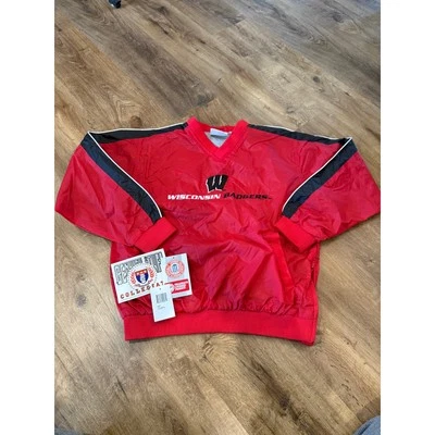 NWT VTG Wisconsin Badgers Windbreaker Genuine Stuff Collegiate Men's Large L Red - Image 1 of 4