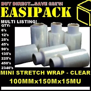 MINI película adhesiva de palet elástica de mano - 100 mm x 150 m x 15Mu (TRANSPARENTE) - Imagen 1 de 10