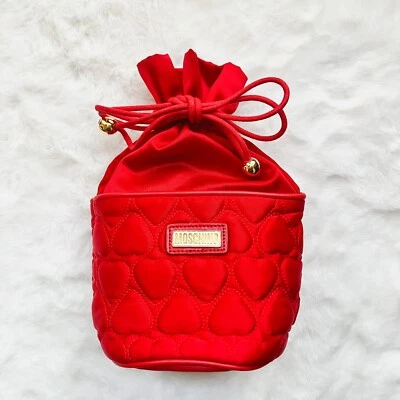 Винтажный Moschino косметический мешок шнурок красный сердце выстеганная редкая подлинный Японии - Изображение 1 из 4