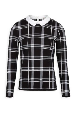 UK 6 EUR 34 US 2 Morgan de Toi Mujer Blanco y Negro Cuadros Manga Larga Top Nuevo con Etiquetas Foto 1 de 4