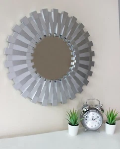 Large Silver Sunburst Mirror Wall Hanging Home Decor Round Modern 50cm - Picture 1 of 24