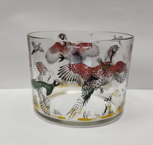 Vtg MCM Hazel Atlas Pheasant Dog Hunt Ice Bucket Glass Bowl 4.25" H x 5.5" Diam - Picture 1 of 6