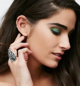 Free People Calm Rivers Shield Ring Boho Jewelry Silver Size 7 MSRP $48.00 - Picture 1 of 7