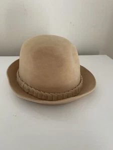 VINTAGE BORSALINO FEDORA HAT ALESSANDRIA BEIGE SIZE 22 RARE ITALY - Picture 1 of 11