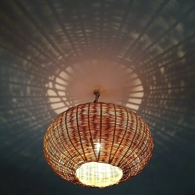 lustre plafonnier Marocain en osier roseau 40 cm électrifié lanterne - Photo 1/4