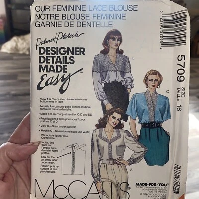 McCall's 5709 Misses' Blouses Loose-Fitting Lace Trimmed Sz 16 Uncut - Image 1 of 2
