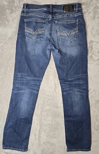 BKE Jeans Mens 33x32 Alec Blue Slim Straight Comfort Stretch Thick Stitch Faded - Picture 1 of 17