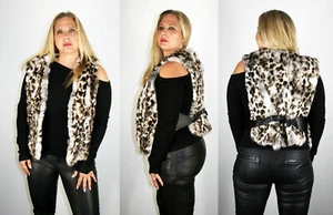 Brand New Leopard Print Rabbit Fur and Leather Vest  Size Medium 6 8 M - Picture 1 of 3