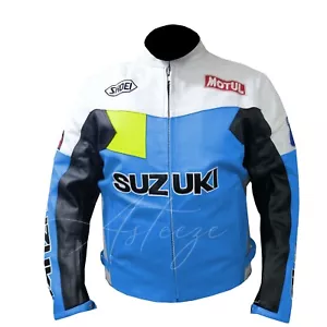 SUZUKI Motorcycle Genuine Leather Jacket Motorbike Biker CE Armour Free Shipping - Picture 1 of 5