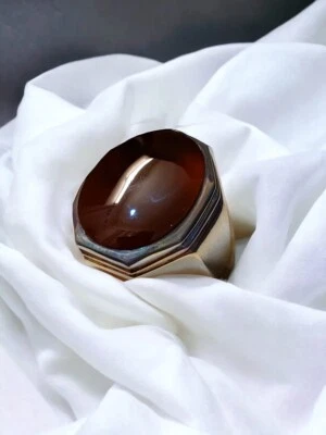 Anel masculino de prata esterlina 925 ágata vermelha fígado natural iemenita banda unissex Aqeeq - Imagem 1 de 4