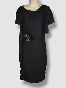 $516 Halston Heritage Women's Black Stretch Ruched Sequined Sheath Dress Size M - Picture 1 of 10