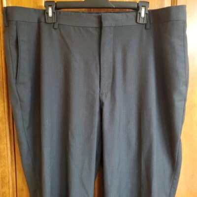 Pantalones de vestir Arrow para hombre 42x32 pierna recta frente plano poliéster negro a rayas Foto 1 de 4