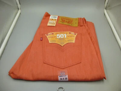 Levis 501 Shrink to Fit Coral Raw Button-fly Jeans 34 x 30 Men's $70 New Tags - Image 1 of 4