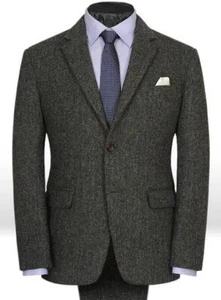 Esmoquin de boda para hombre gris oscuro lana espiga tweed vintage a cuadros graduación - Imagen 1 de 9