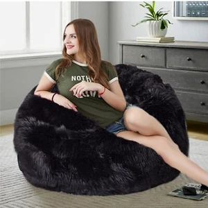 Bean Bag Sofa Chair Fur Cover Without Beans Fur Size XXXL Home Decor gift Black - Picture 1 of 6