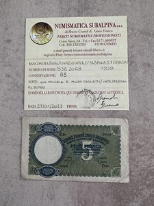 BANCONOTA BANCA NAZIONALE D’ ALBANIA 5 FRANCHI 1939 certificata BB SUBALPINA - Foto 1 di 3