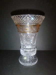 Moser Vintage Art Crystal Large 10" Vase Gold Gilt Etched Decorations CSA RARE - Picture 1 of 12