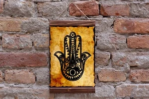 Hamsa Mano Dije Cabalá Talismán Madera Enmarcado Lienzo Arte Impresión, Judaísmo Zohar - Imagen 1 de 11