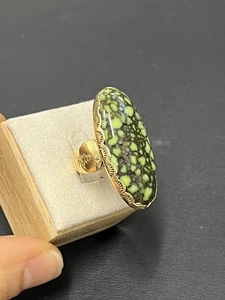 Navajo Lee Paulin 18k Yellow Gold Spider Web Turquoise Ring ( Size 5 )( 15.6g ) - Picture 1 of 18