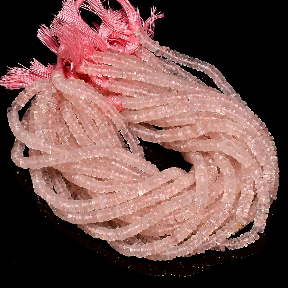 Natural Rose Quartz Gemstone Rondelle Shape Smooth Beads 5X5X2mm Strand 8" GB366 - Image 1 of 2