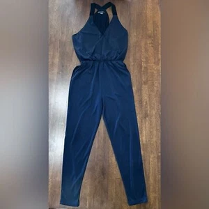 Armani Exchange AX tuta blu navy incrociata XS misto modal senza maniche pezzo unico - Foto 1 di 7